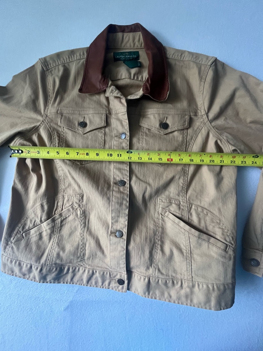 Ralph Lauren Tan Canvas Jacket with Brown Leather Collar- VTG - Picture 3 of 9